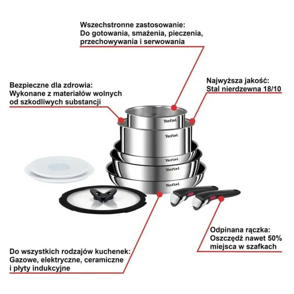 Batterie de Cuisine Tefal L897SA74 Noir Rouge Acier 10 Pièces