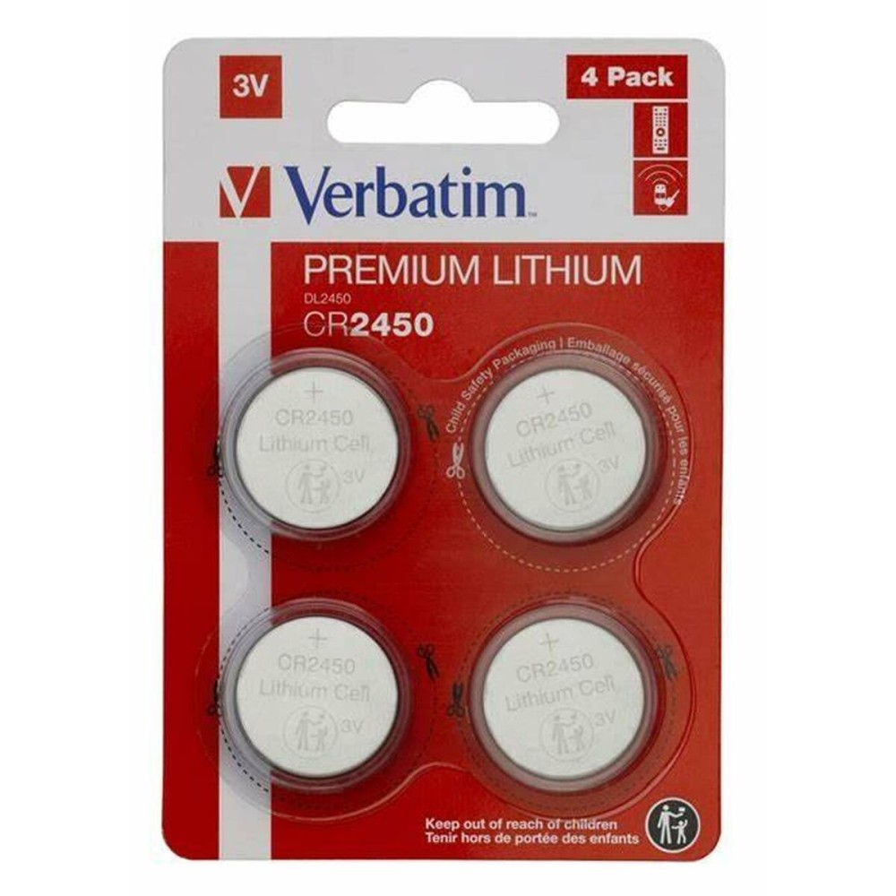 Piles Bouton au Lithium Verbatim CR2450 (4 Pièces) (20 Unités)