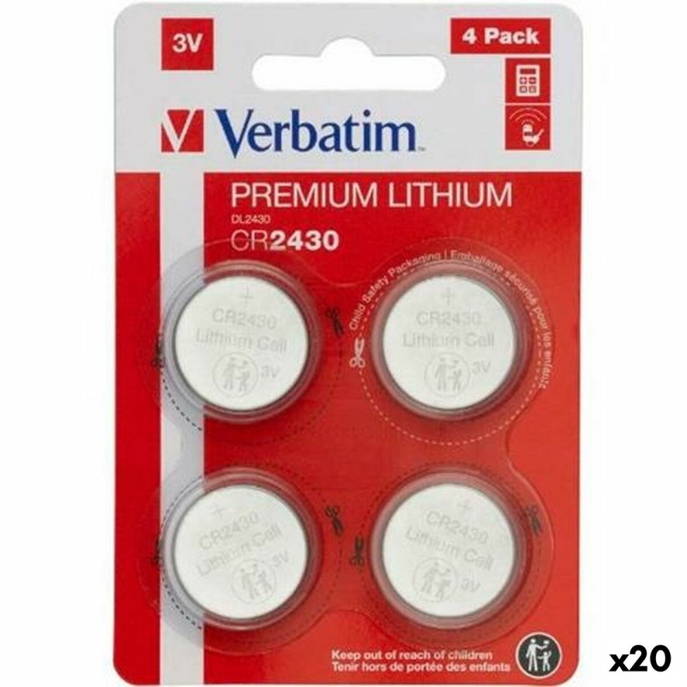 Piles Bouton au Lithium Verbatim 3 V CR2430 4 Pièces (20 Unités)