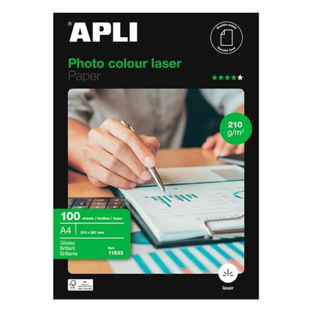Glossy Photo Paper Apli Clour Laser A4 100 Sheets (9Units)