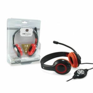 Kopfhörer mit Mikrofon Conceptronic CCHATSTARU2R Schwarz Rot 2 m