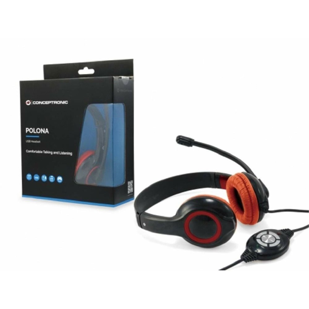 Kopfhörer mit Mikrofon Conceptronic CCHATSTARU2R Schwarz Rot 2 m