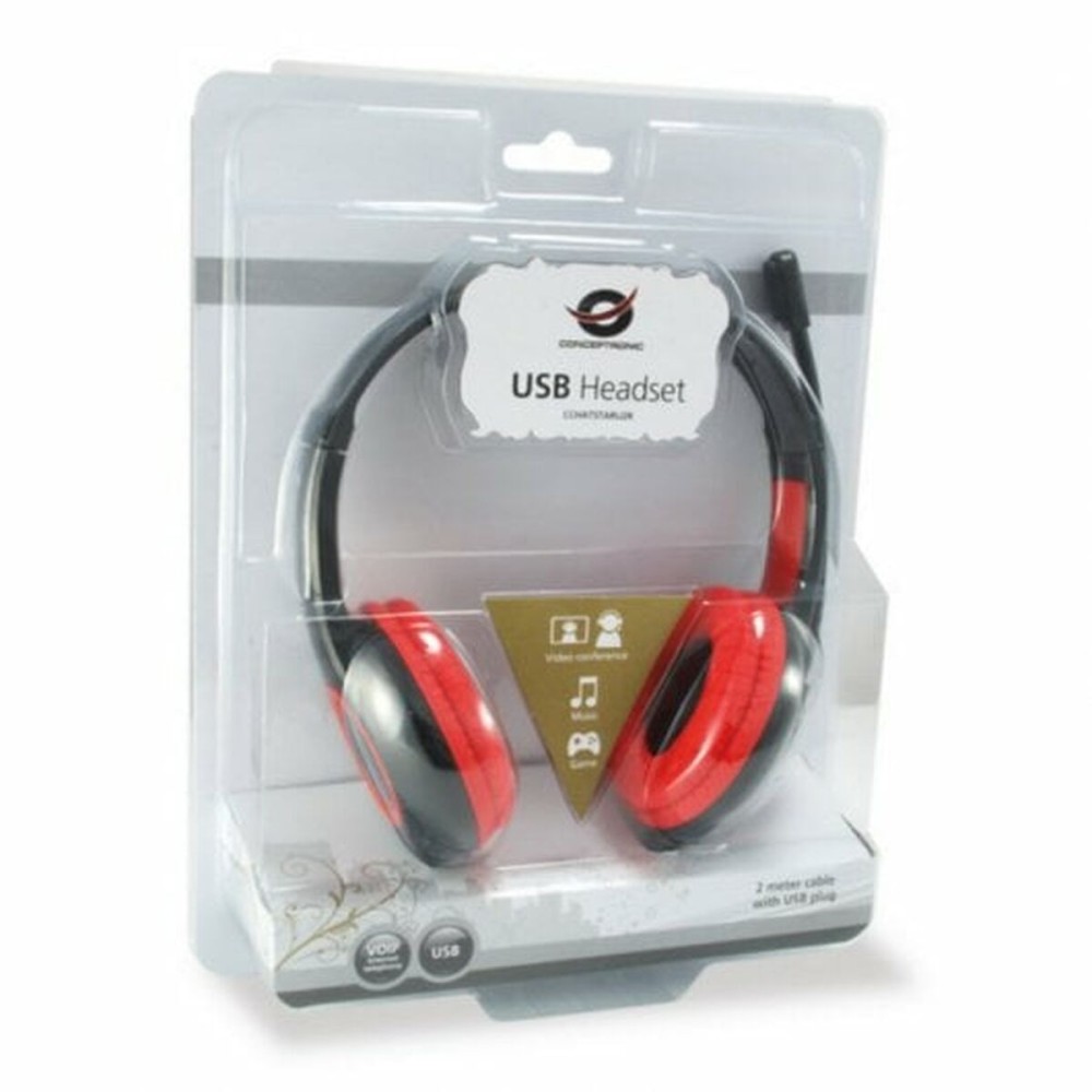 Headphones with Microphone Conceptronic CCHATSTARU2R Black Red 2 m