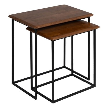 Side table LAGOM Black Natural Iron Rubber wood 60 x 40 x 60 cm 50 x 35 x 53 cm 2 Pieces (2 Units)