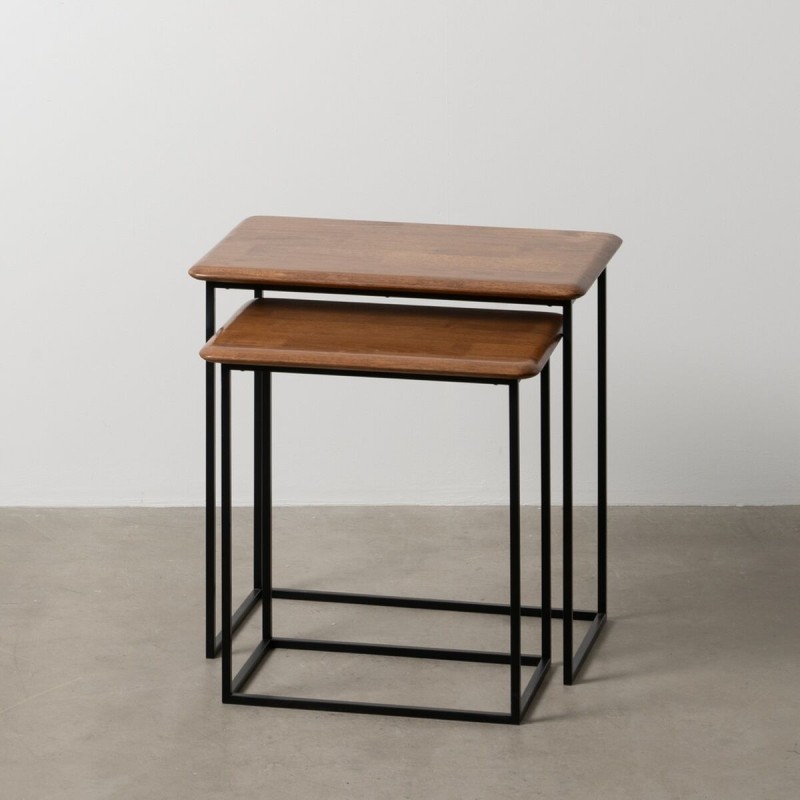 Side table LAGOM Black Natural Iron Rubber wood 60 x 40 x 60 cm 50 x 35 x 53 cm 2 Pieces (2 Units)