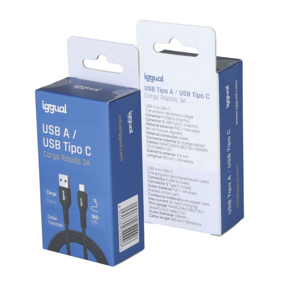 USB A zu USB-C-Kabel iggual IGG320006 Schwarz 1,8 m