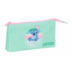 Dreifaches Mehrzweck-Etui Stitch grün 22 x 12 x 3 cm