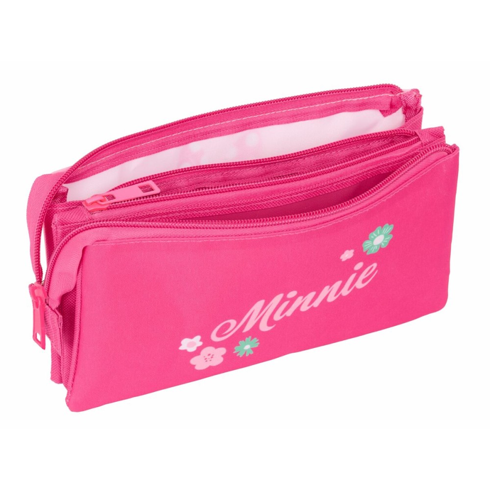 Dreifaches Mehrzweck-Etui Minnie Mouse Rosa 22 x 12 x 3 cm