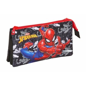 Dreifaches Mehrzweck-Etui Spider-Man Schwarz 22 x 12 x 3 cm