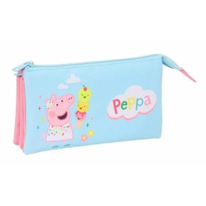 Dreifaches Mehrzweck-Etui Peppa Pig Blau 22 x 12 x 3 cm