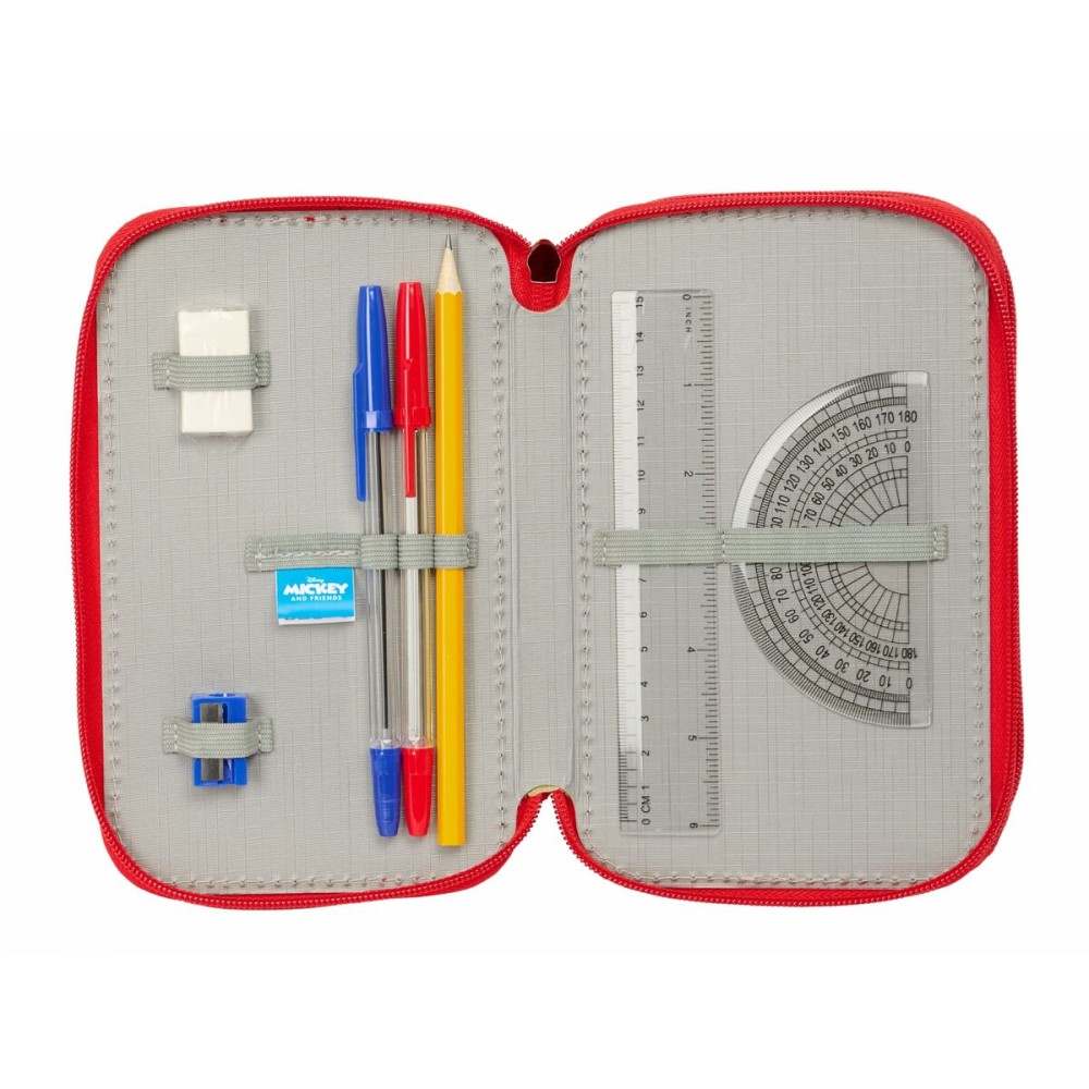 Triple Pencil Case Mickey Mouse Red 12,5 x 19,5 x 5,5 cm 37 Pieces
