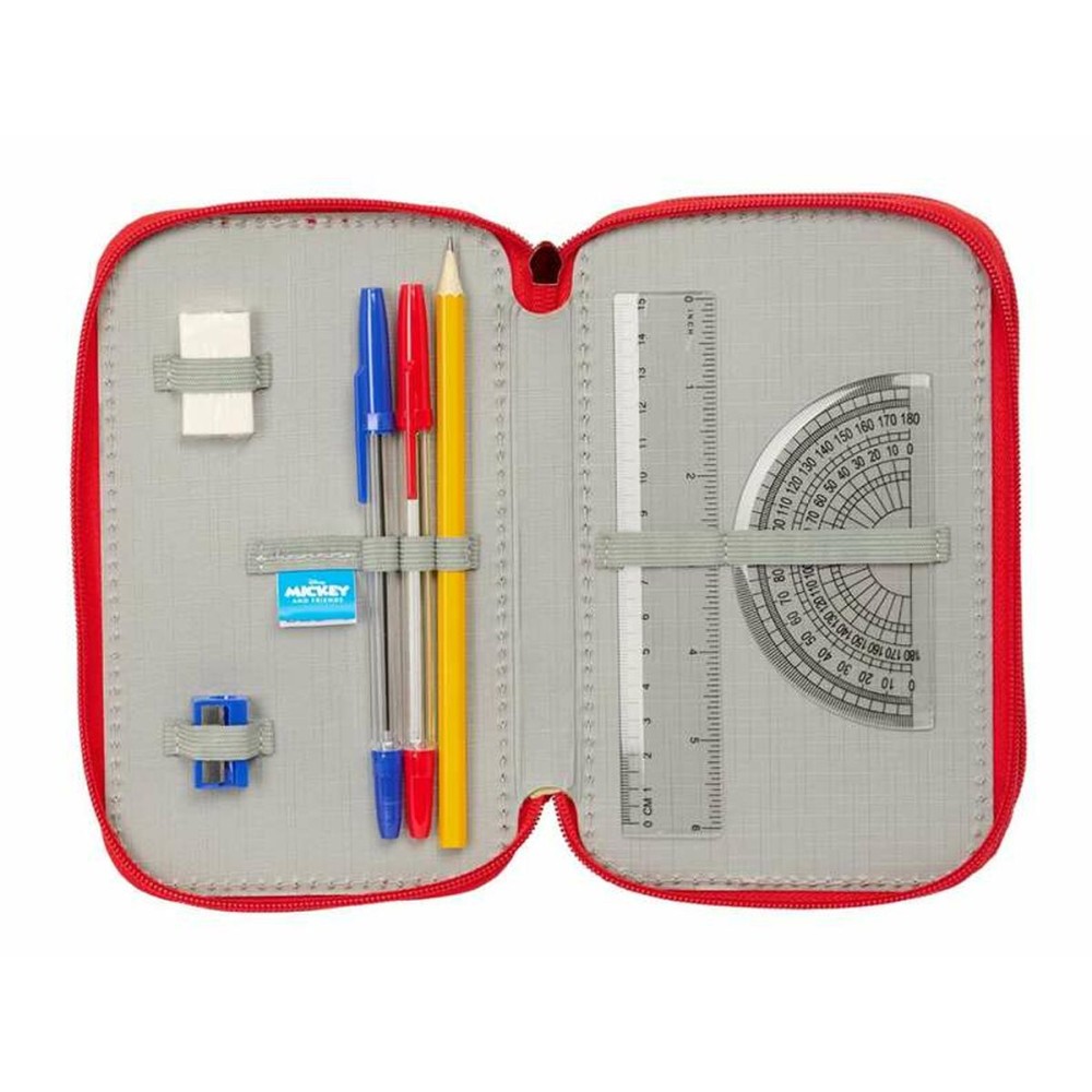 Triple Pencil Case Mickey Mouse Red 12,5 x 19,5 x 5,5 cm 37 Pieces