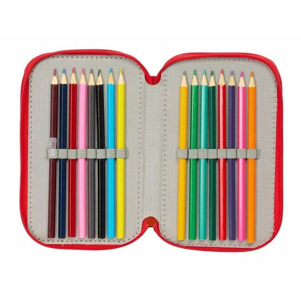 Dreifaches Federmäppchen Mickey Mouse Rot 12,5 x 19,5 x 5,5 cm 37 Stücke
