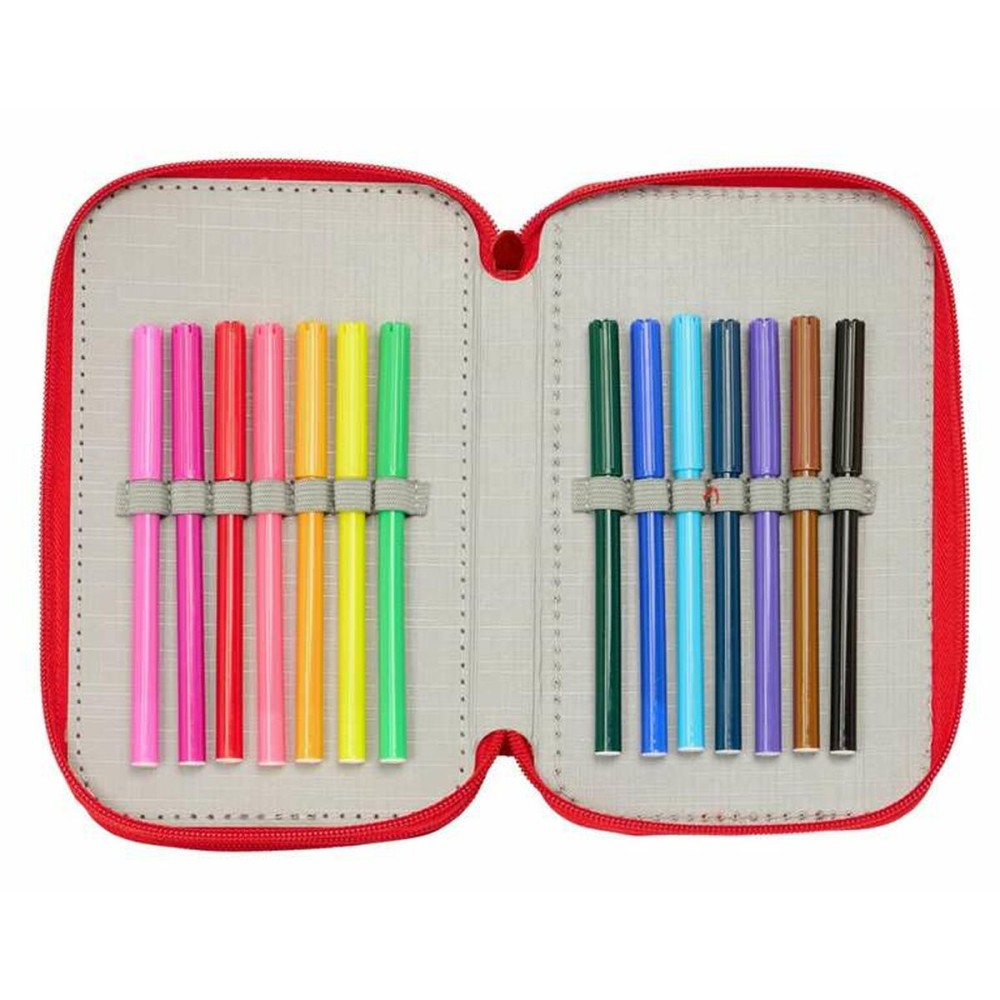 Triple Pencil Case Mickey Mouse Red 12,5 x 19,5 x 5,5 cm 37 Pieces