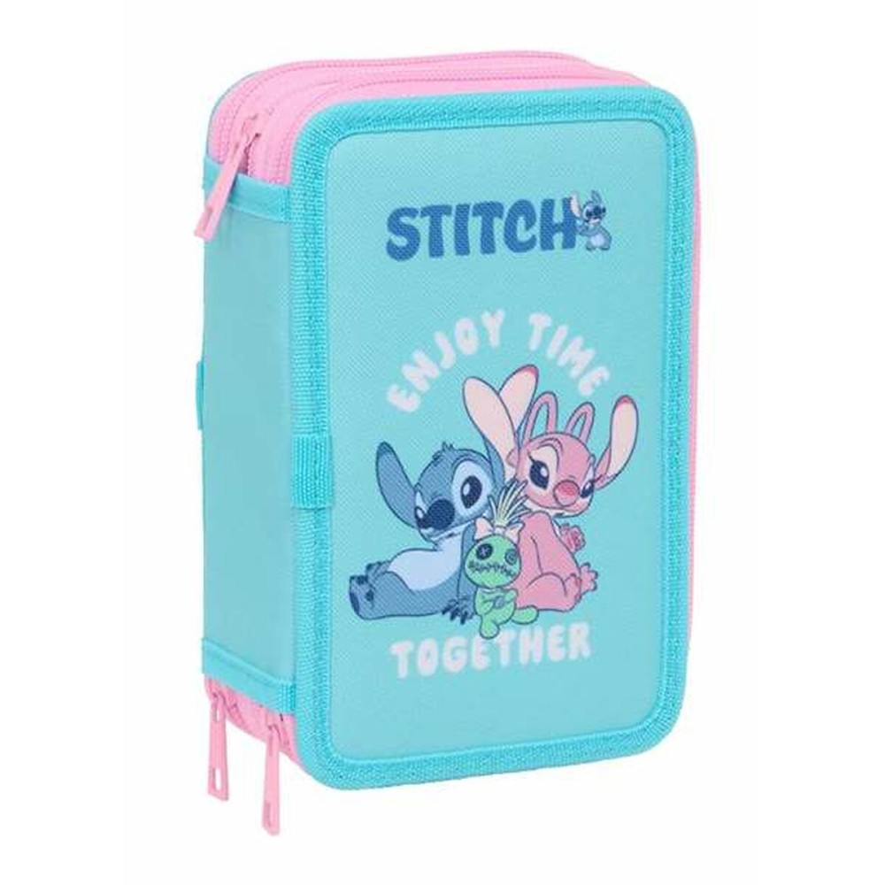 Dreifaches Federmäppchen Stitch Blau 12,5 x 19,5 x 5,5 cm 37 Stücke