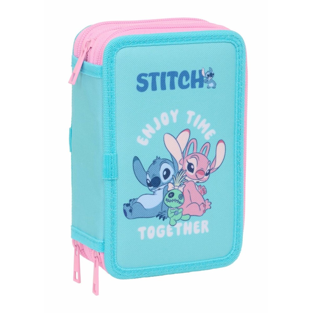 Dreifaches Federmäppchen Stitch Blau 12,5 x 19,5 x 5,5 cm 37 Stücke