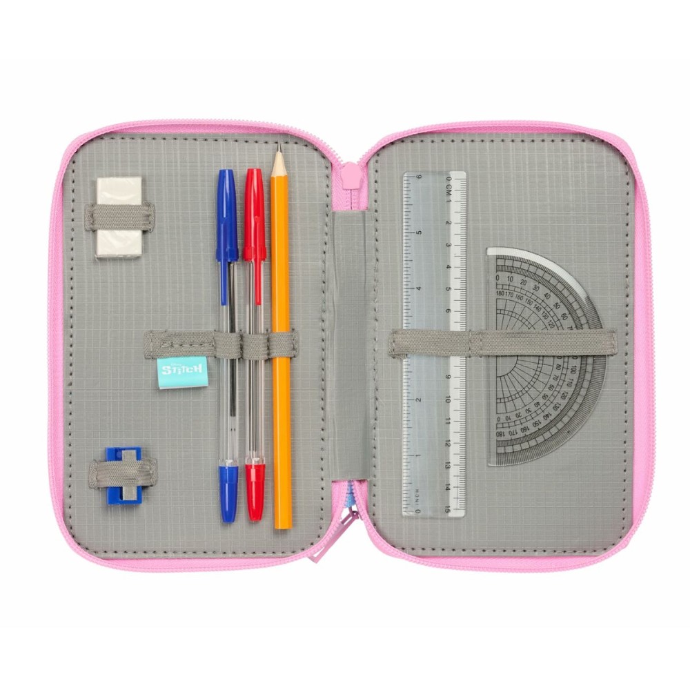 Triple Pencil Case Stitch Blue 12,5 x 19,5 x 5,5 cm 37 Pieces