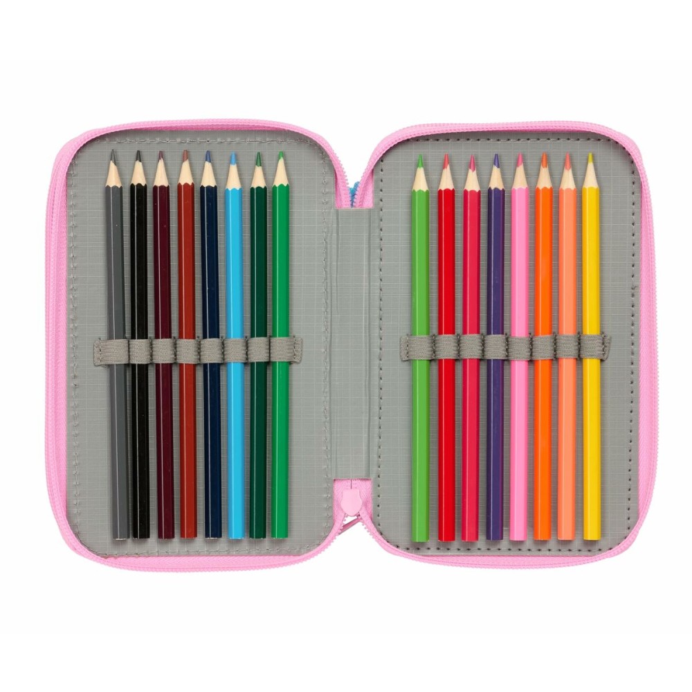 Triple Pencil Case Stitch Blue 12,5 x 19,5 x 5,5 cm 37 Pieces