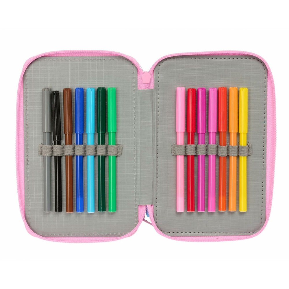 Triple Pencil Case Stitch Blue 12,5 x 19,5 x 5,5 cm 37 Pieces