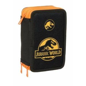 Dreifaches Federmäppchen Jurassic World Schwarz 12,5 x 19,5 x 5,5 cm 37 Stücke