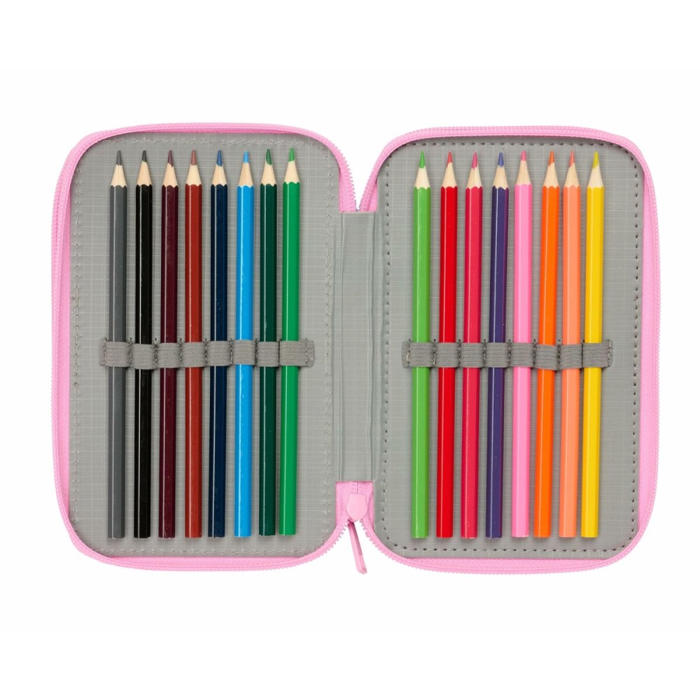 Dreifaches Federmäppchen Frozen Blau 12,5 x 19,5 x 5,5 cm 37 Stücke