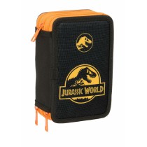 Dreifaches Federmäppchen Jurassic World Schwarz 12,5 x 19,5 x 5,5 cm 37 Stücke