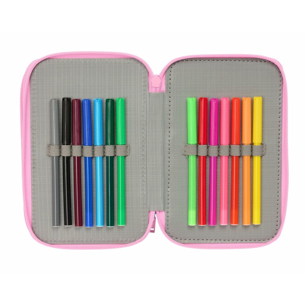 Dreifaches Federmäppchen Frozen Blau 12,5 x 19,5 x 5,5 cm 37 Stücke