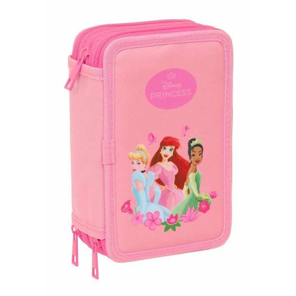 Dreifaches Federmäppchen Disney Princess Rosa 12,5 x 19,5 x 5,5 cm 37 Stücke