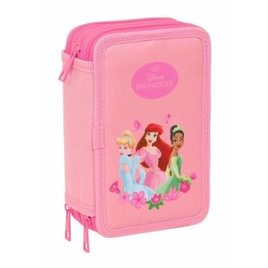 Dreifaches Federmäppchen Disney Princess Rosa 12,5 x 19,5 x 5,5 cm 37 Stücke