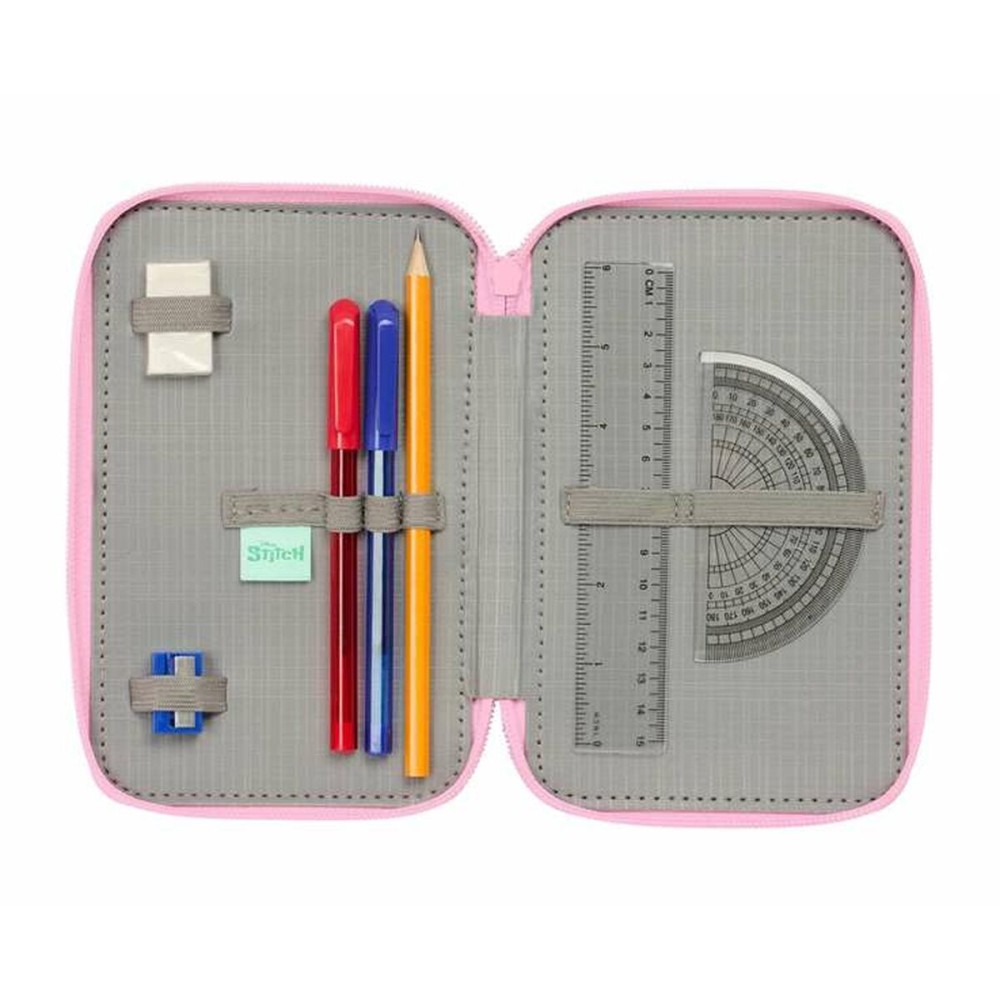 Triple Pencil Case Stitch Green 12,5 x 19,5 x 5,5 cm 37 Pieces