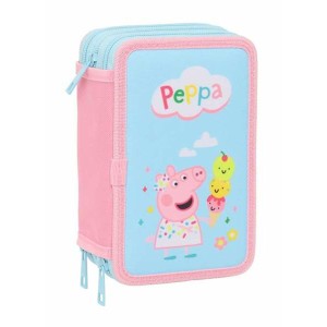 Dreifaches Federmäppchen Peppa Pig Blau 12,5 x 19,5 x 5,5 cm 37 Stücke
