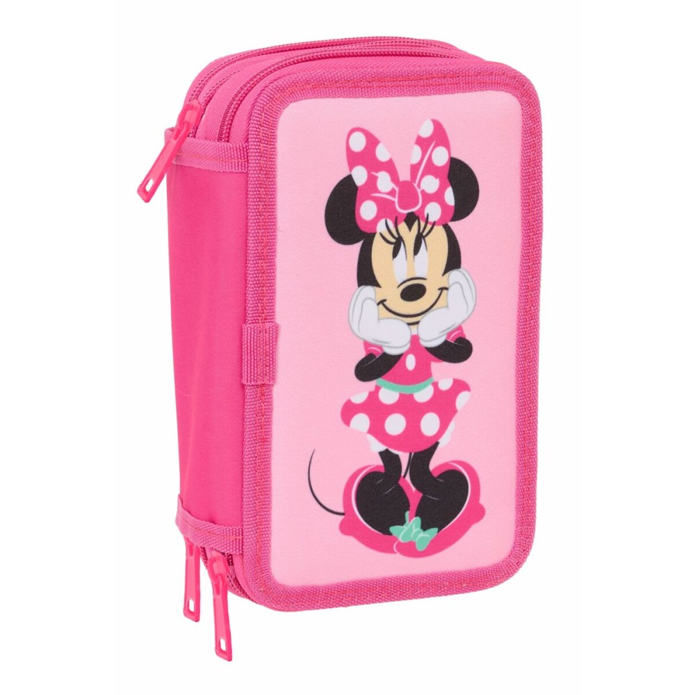 Dreifaches Federmäppchen Minnie Mouse Rosa 12,5 x 19,5 x 5,5 cm 37 Stücke