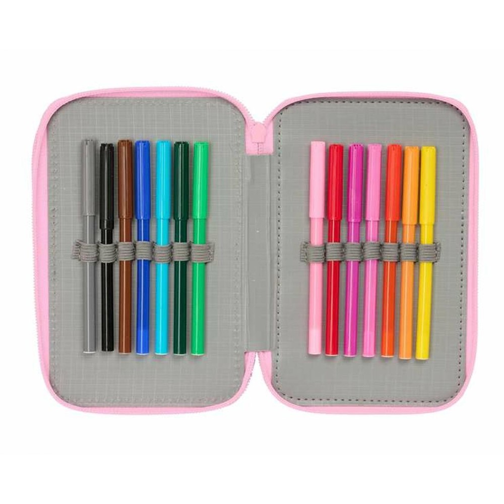 Dreifaches Federmäppchen Stitch grün 12,5 x 19,5 x 5,5 cm 37 Stücke