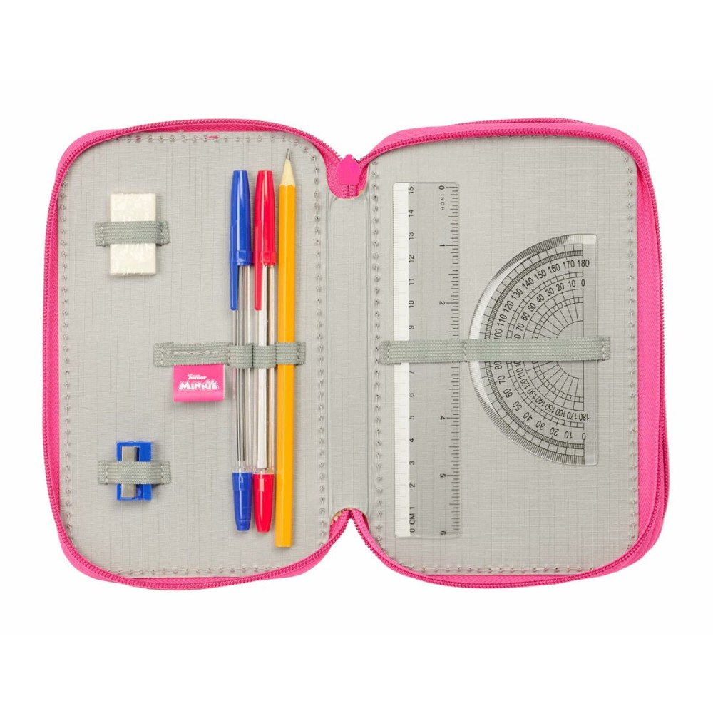 Triple Pencil Case Minnie Mouse Pink 12,5 x 19,5 x 5,5 cm 37 Pieces
