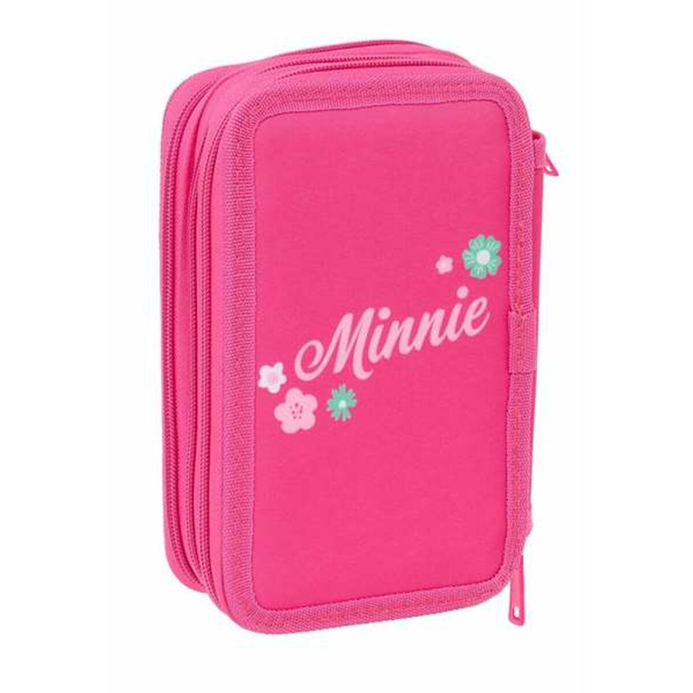 Dreifaches Federmäppchen Minnie Mouse Rosa 12,5 x 19,5 x 5,5 cm 37 Stücke