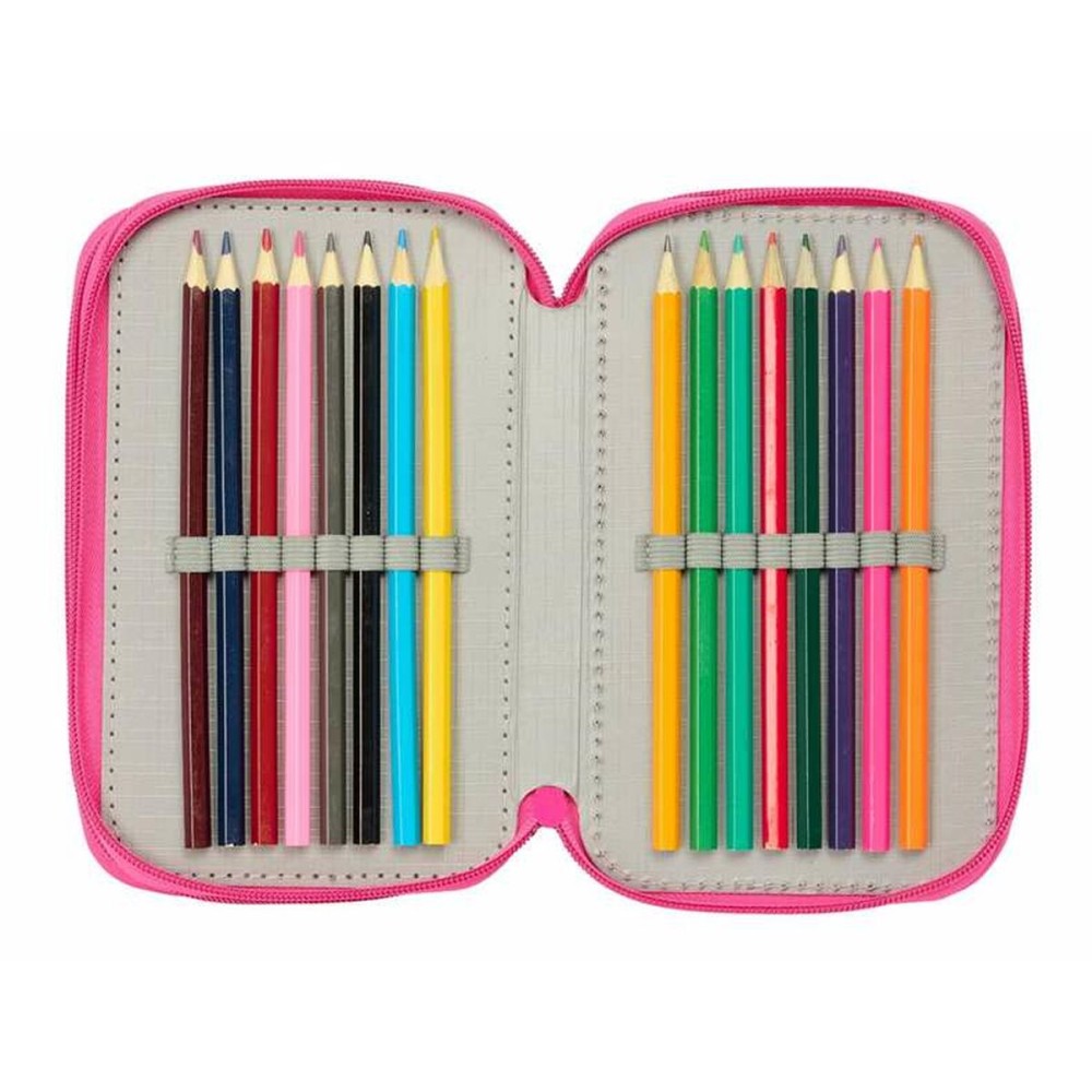 Dreifaches Federmäppchen Minnie Mouse Rosa 12,5 x 19,5 x 5,5 cm 37 Stücke