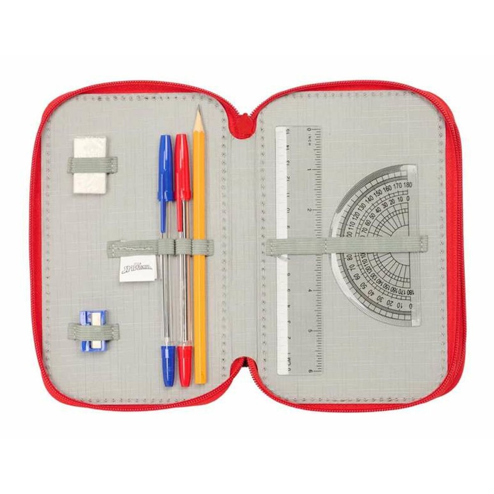Triple Pencil Case Spider-Man Black 12,5 x 19,5 x 5,5 cm 37 Pieces