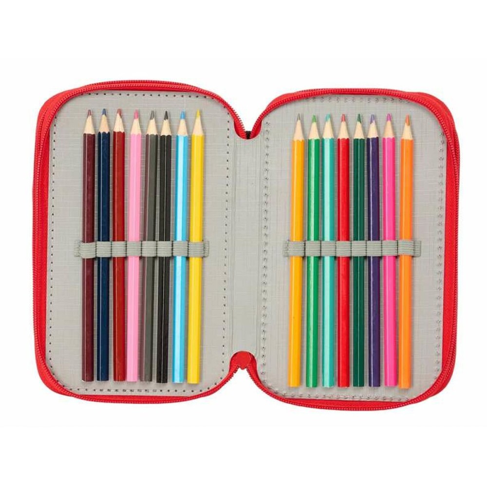 Triple Pencil Case Spider-Man Black 12,5 x 19,5 x 5,5 cm 37 Pieces