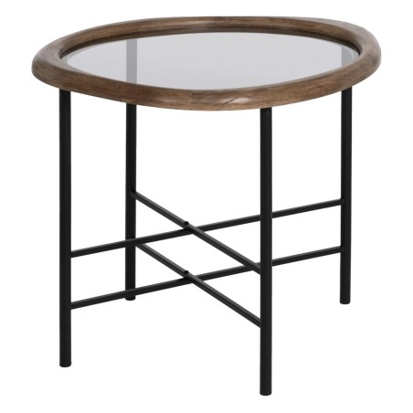 Table d'appoint Noir Naturel Verre Fer Bois d'hévéa 61 x 50 x 53 cm