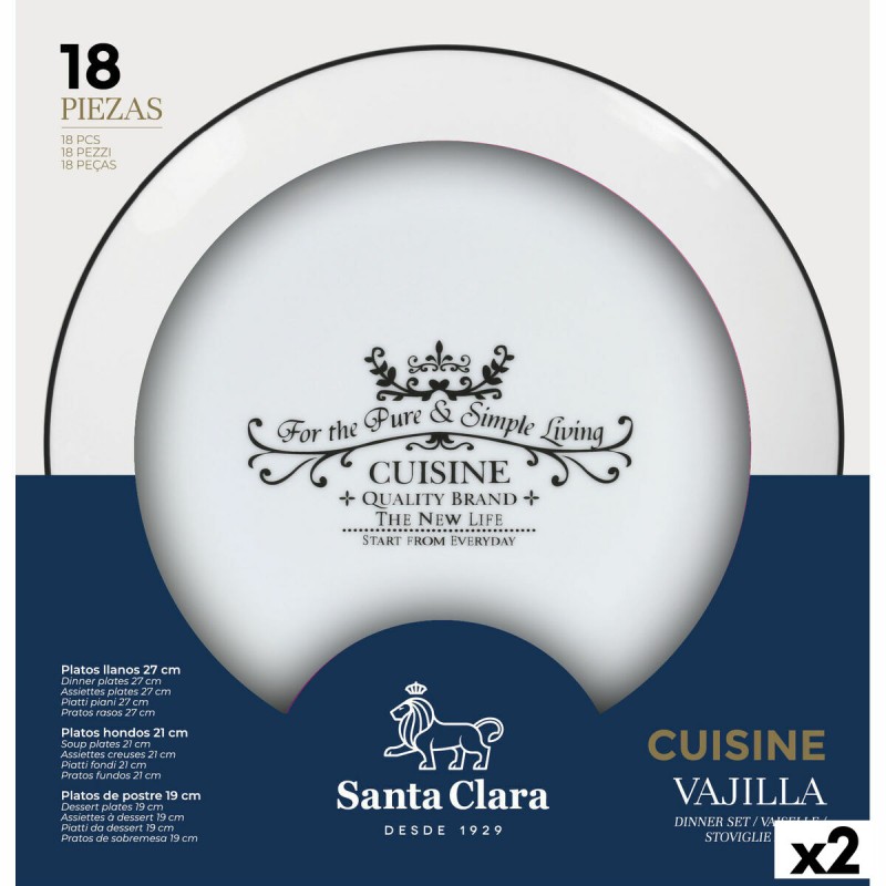 Assiettes Santa Clara Cuisine Porcelaine Ronde 18 Pièces (2 Unités)