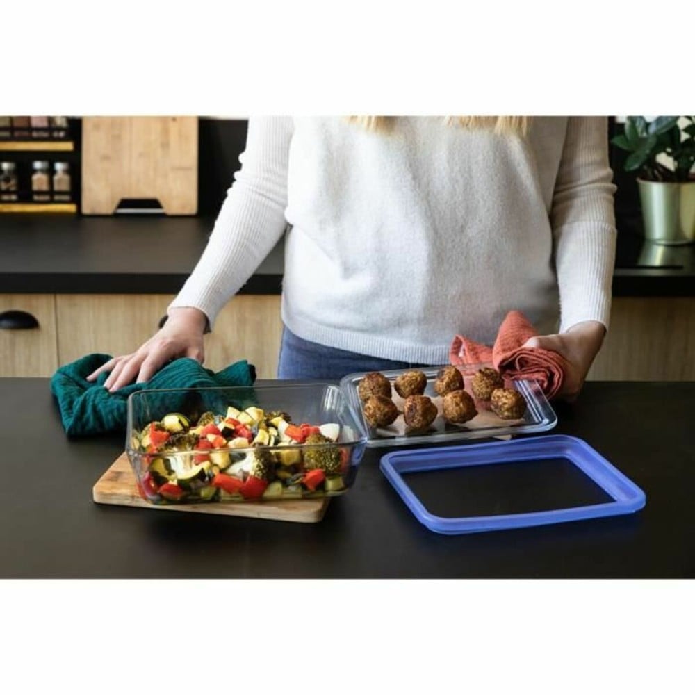 Set of lunch boxes Pyrex Blue Transparent 2,6 L 3 Pieces