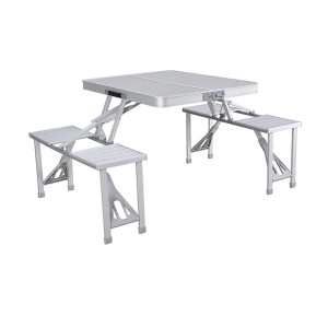 Ensemble Marbueno: Table et 4 Sièges avec Trou pour Parasol Pliable Aluminium Gris Camping Plage 136X85X67 cm 10439