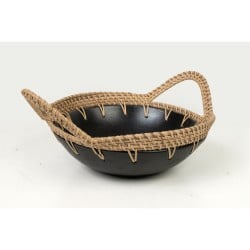 Centerpiece Romimex Black Natural Ceramic Rattan 25 x 10 x 30 cm 30 x 10 x 25 cm