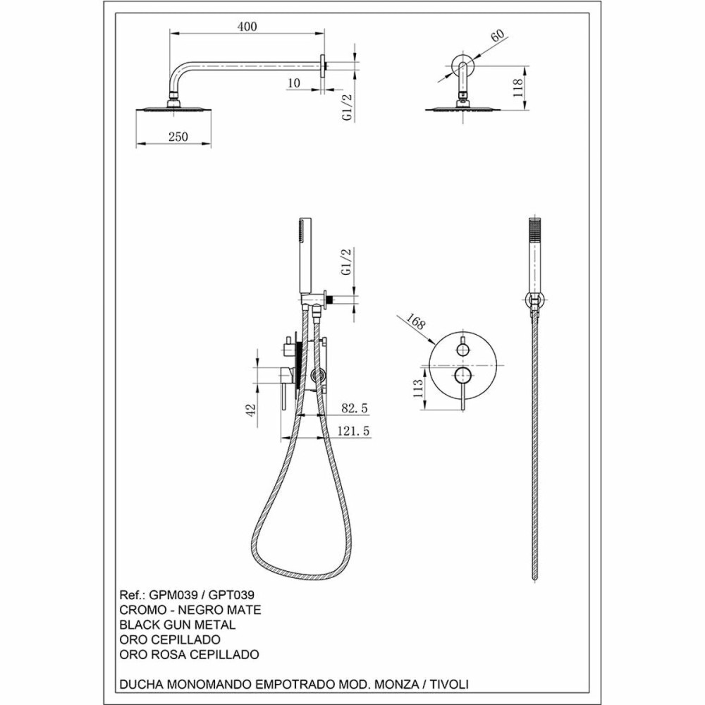 Dusche Säule Imex MONZA GPM039 Messing Stahl 150 cm 2 Positionen