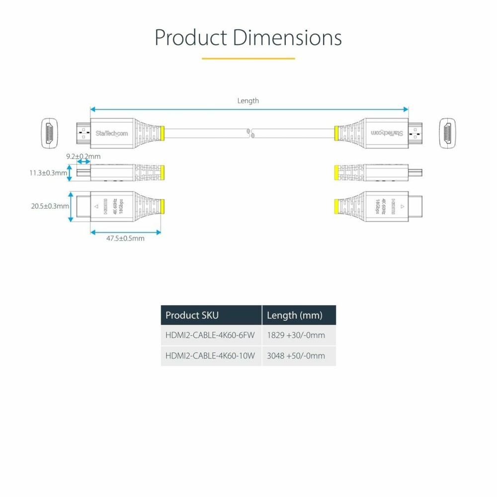 USB-Kabel Startech HDMI2-CABLE-4K60-10W Weiß 3 m