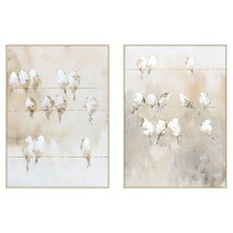 Leinwand Home ESPRIT Weiß Beige Grau Gold Vögel Skandinavisch 103 x 4,5 x 143 cm (2 Stück)