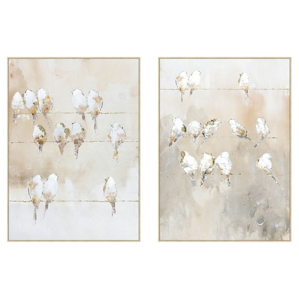 Toile Home ESPRIT Blanc Beige Gris Doré Oiseaux Scandinave 103 x 4,5 x 143 cm (2 Unités)