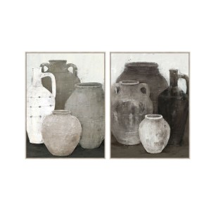 Leinwand Home ESPRIT Schwarz Grau Orientalisch Vase 90 x 4 x 120 cm (2 Stück)