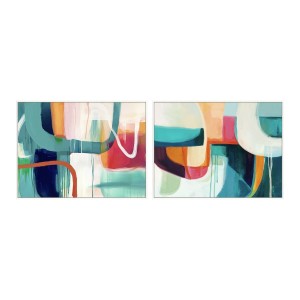 Toile Home ESPRIT Blanc Turquoise Abstrait Urbaine 120 x 4 x 90 cm (2 Unités)
