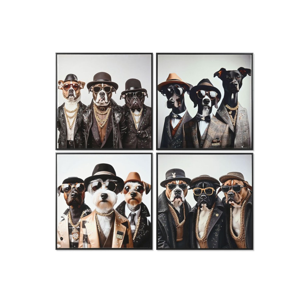 Canvas Home ESPRIT White Black Dog Loft Lacquered 62 X 3 X 62 CM (4 Units)